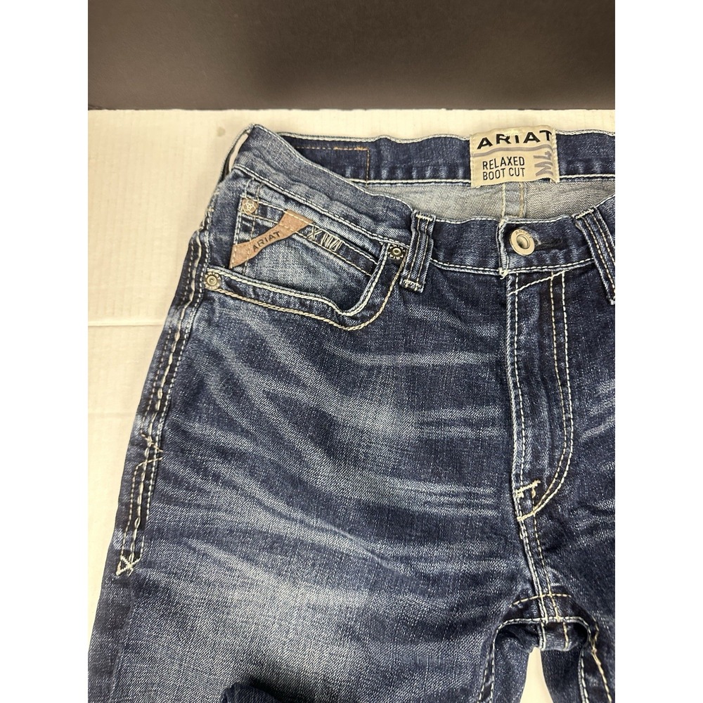 Ariat Jeans Mens 32x34 Blue M4 Relaxed Boot Cut Western Cowboy Heavy Stitching - Picture 6 of 9